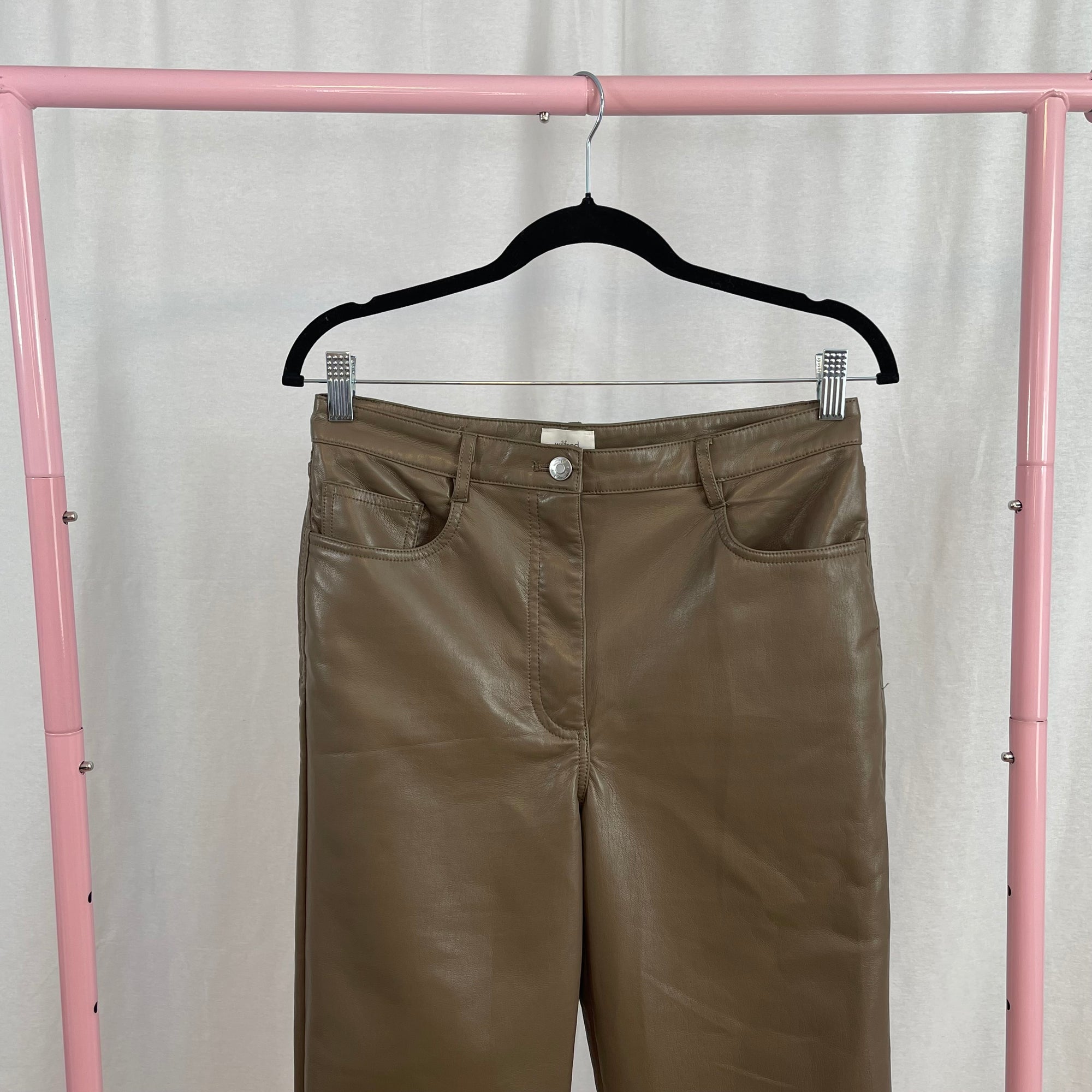 Wilfred Aritzia Brown Faux Leather Straight Leg Pants size 8