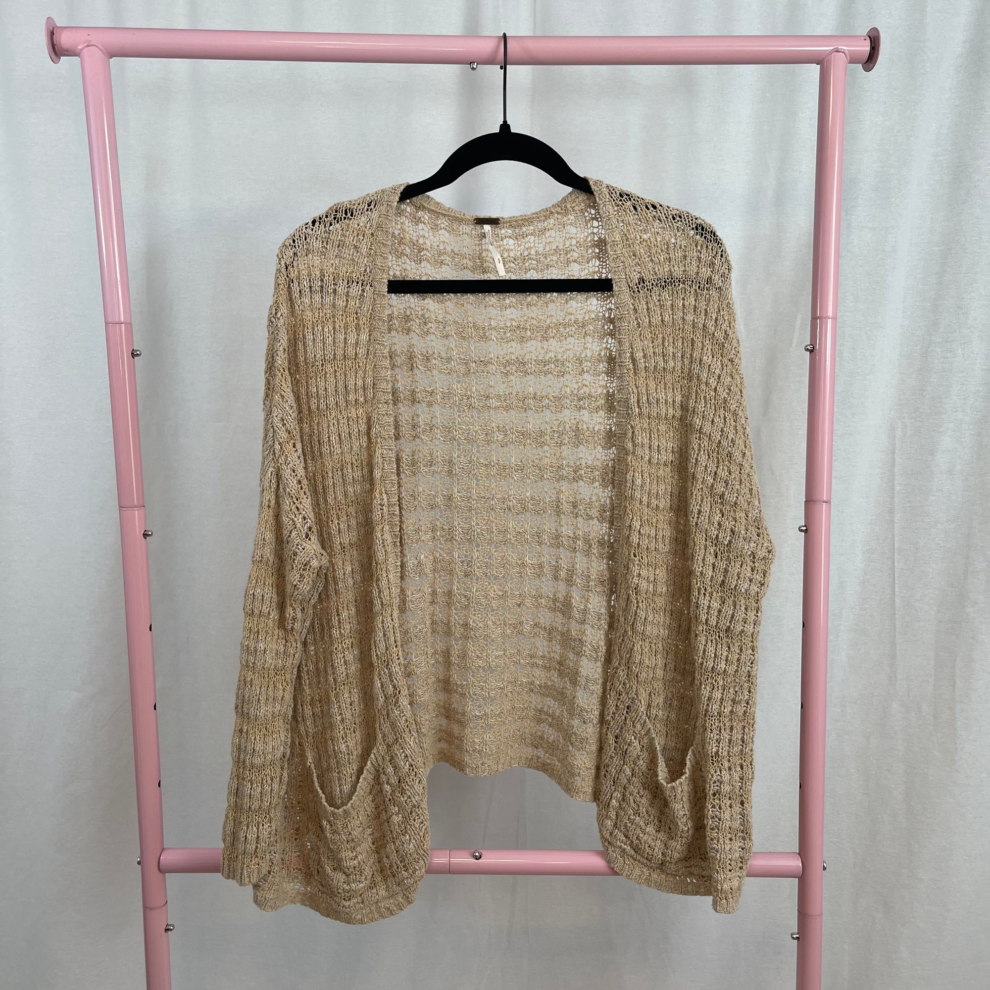 Free People Last Night Stripe Crochet Linen Cardigan Sweater size S