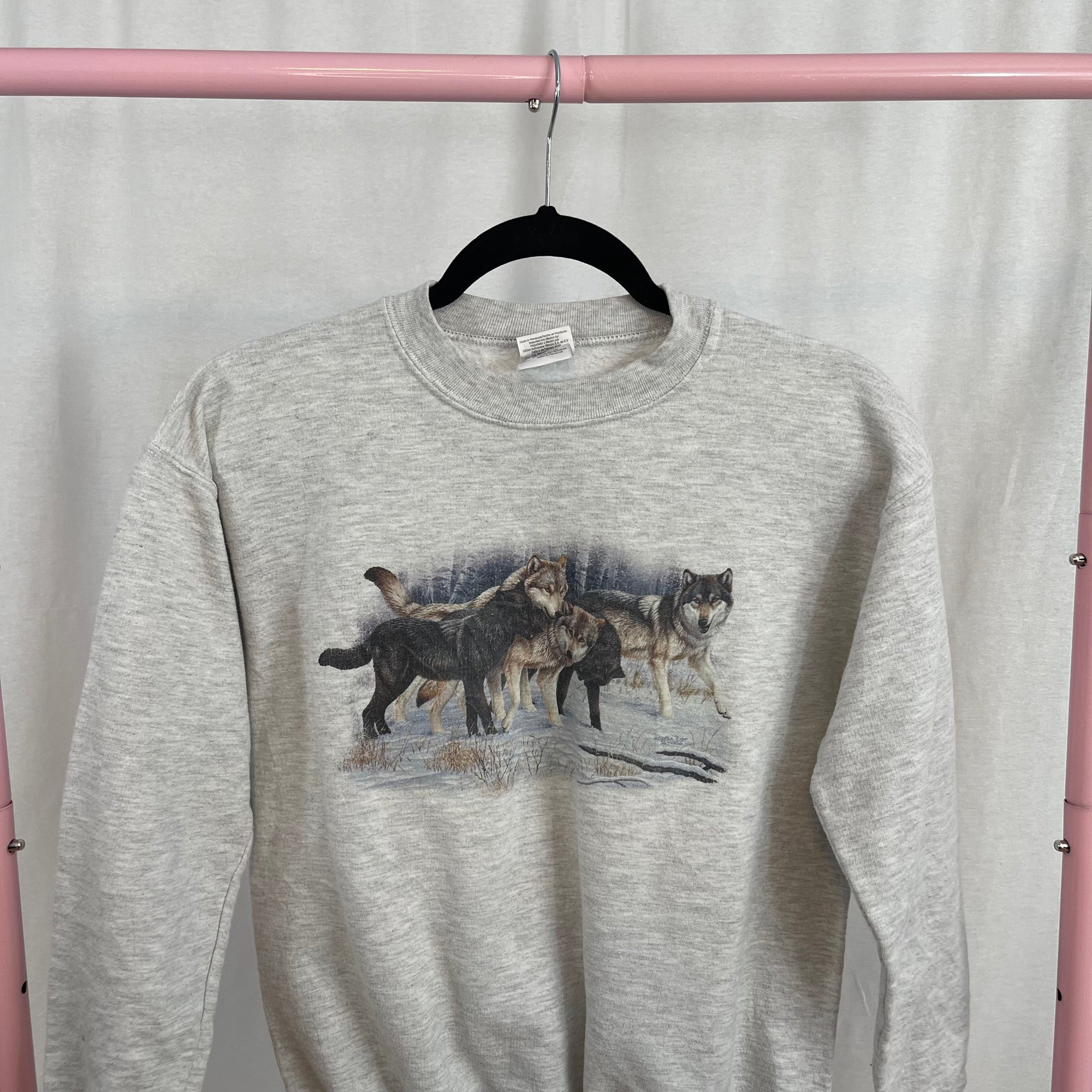 Vintage Wolf Pack Graphic Grey Crewneck Sweatshirt Youth Large