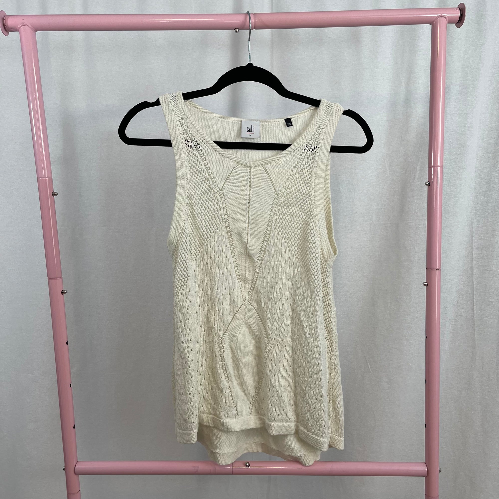 CAbi Cream Crochet Knit Tank Top Sweater size Medium