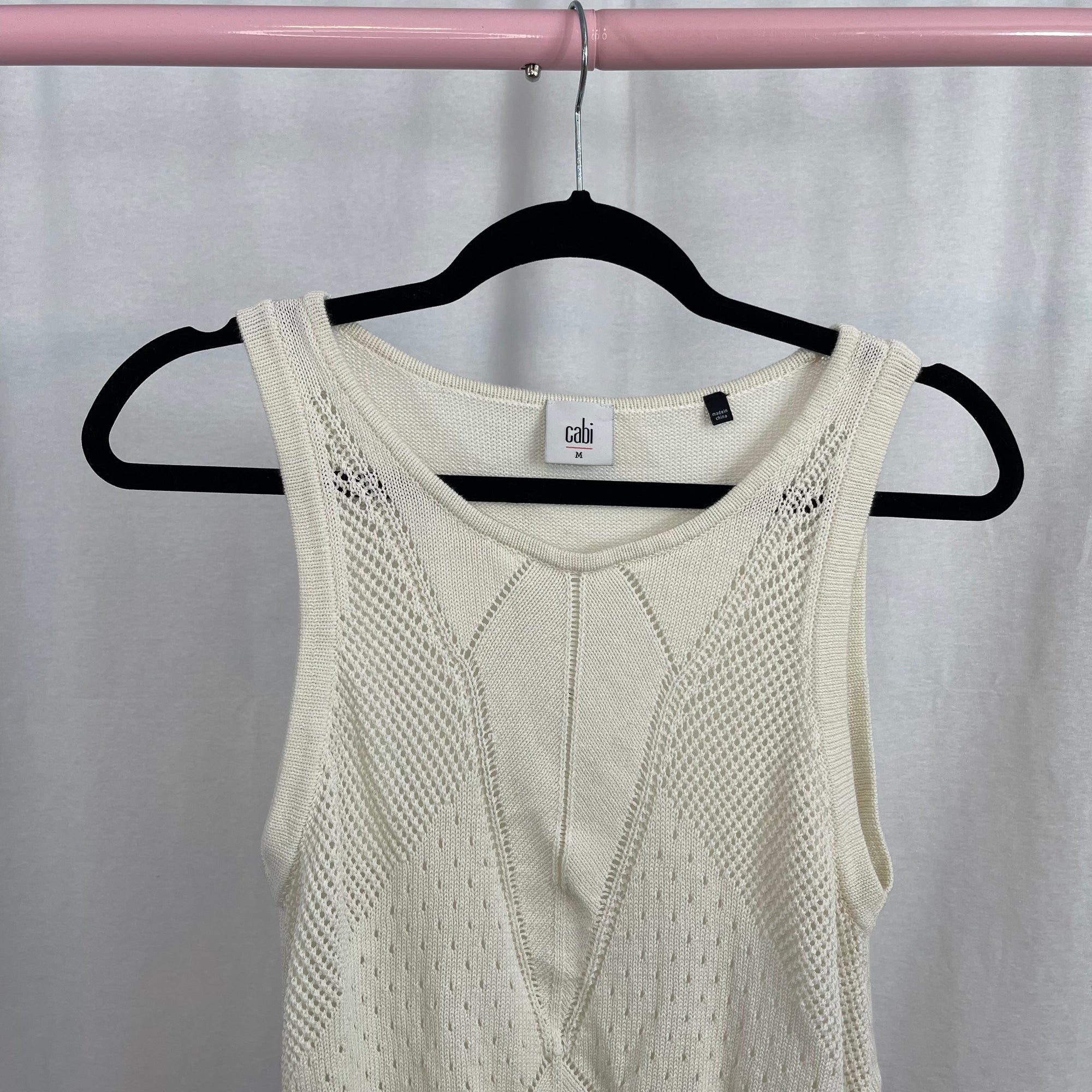 CAbi Cream Crochet Knit Tank Top Sweater size Medium