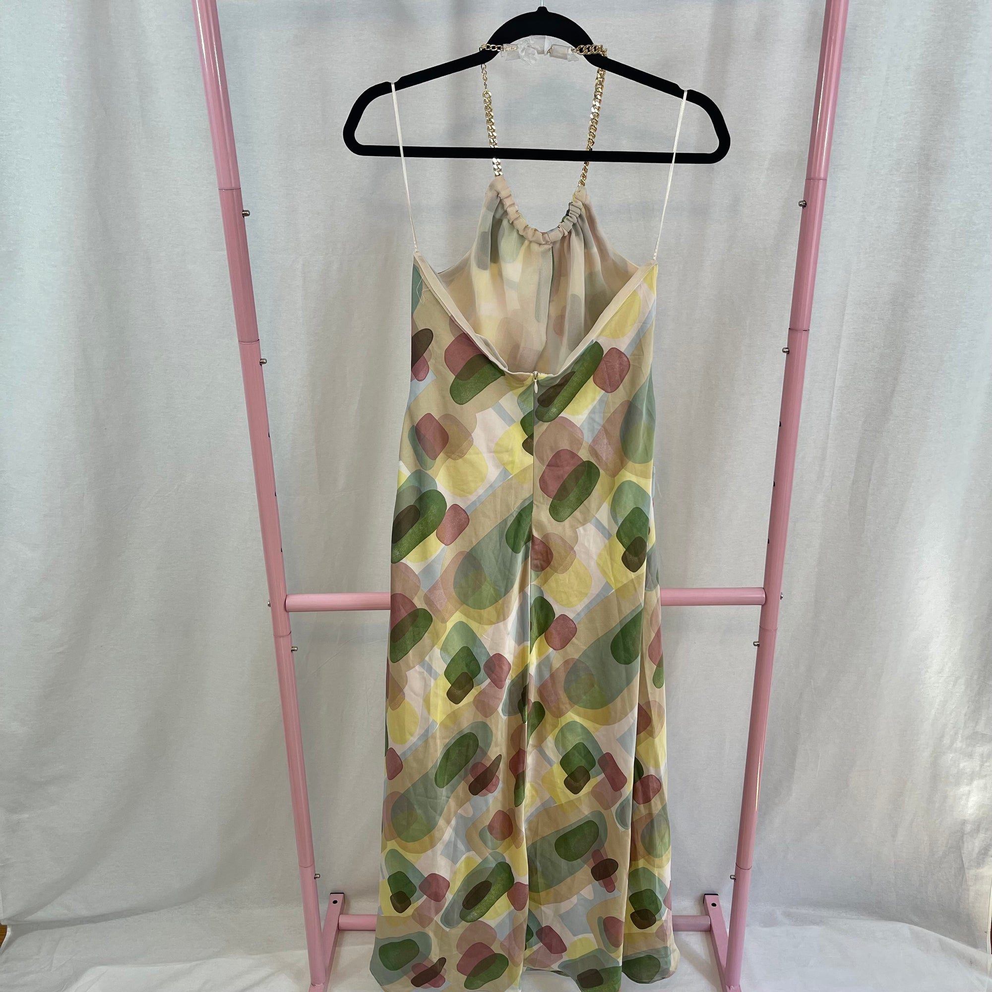 NWT ASTR The Label Kazia Geo Print Halter Chain Midi Dress size Large