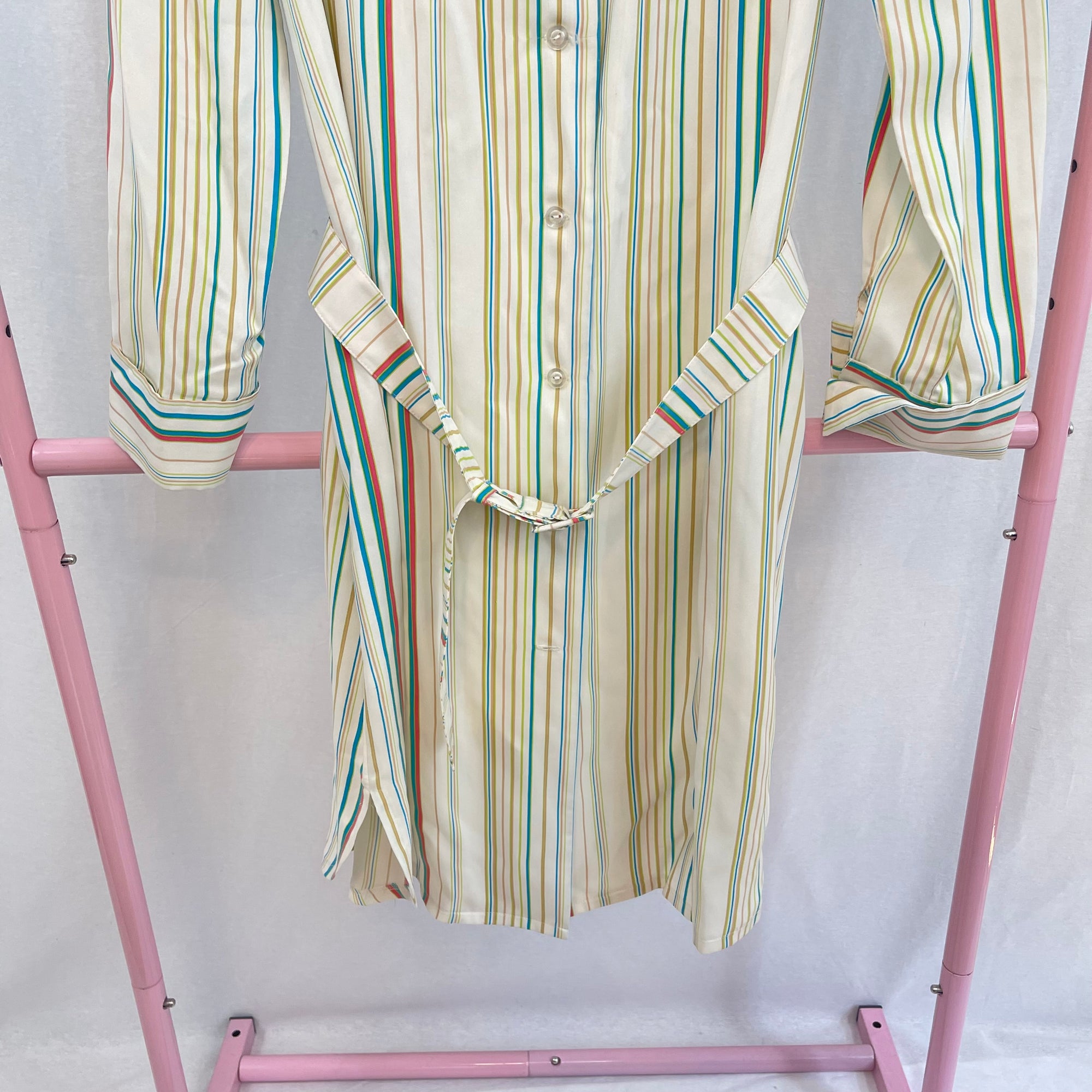 Vintage David Emanuel Collectables 100% Silk Striped Belted Shirt Dress 12