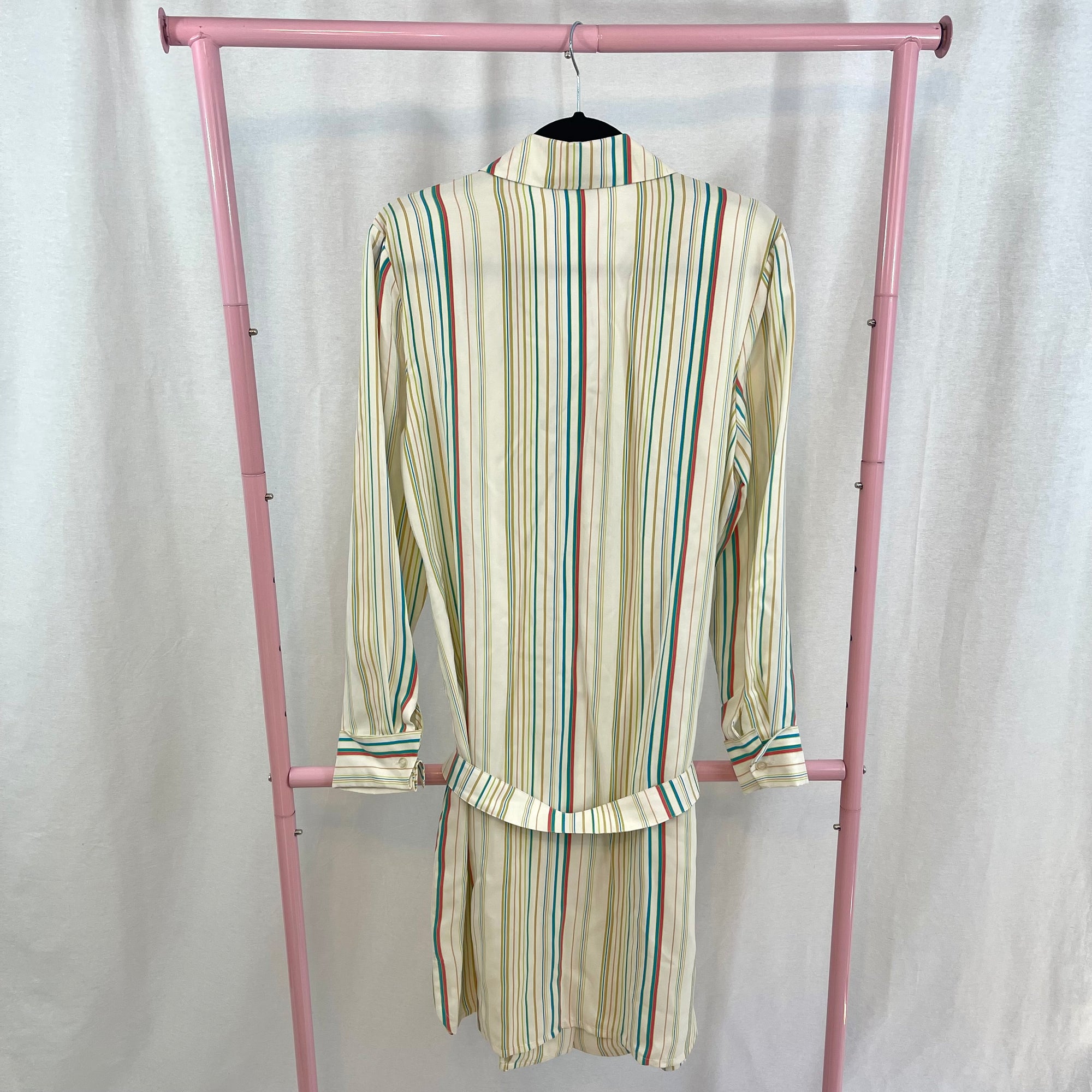 Vintage David Emanuel Collectables 100% Silk Striped Belted Shirt Dress 12