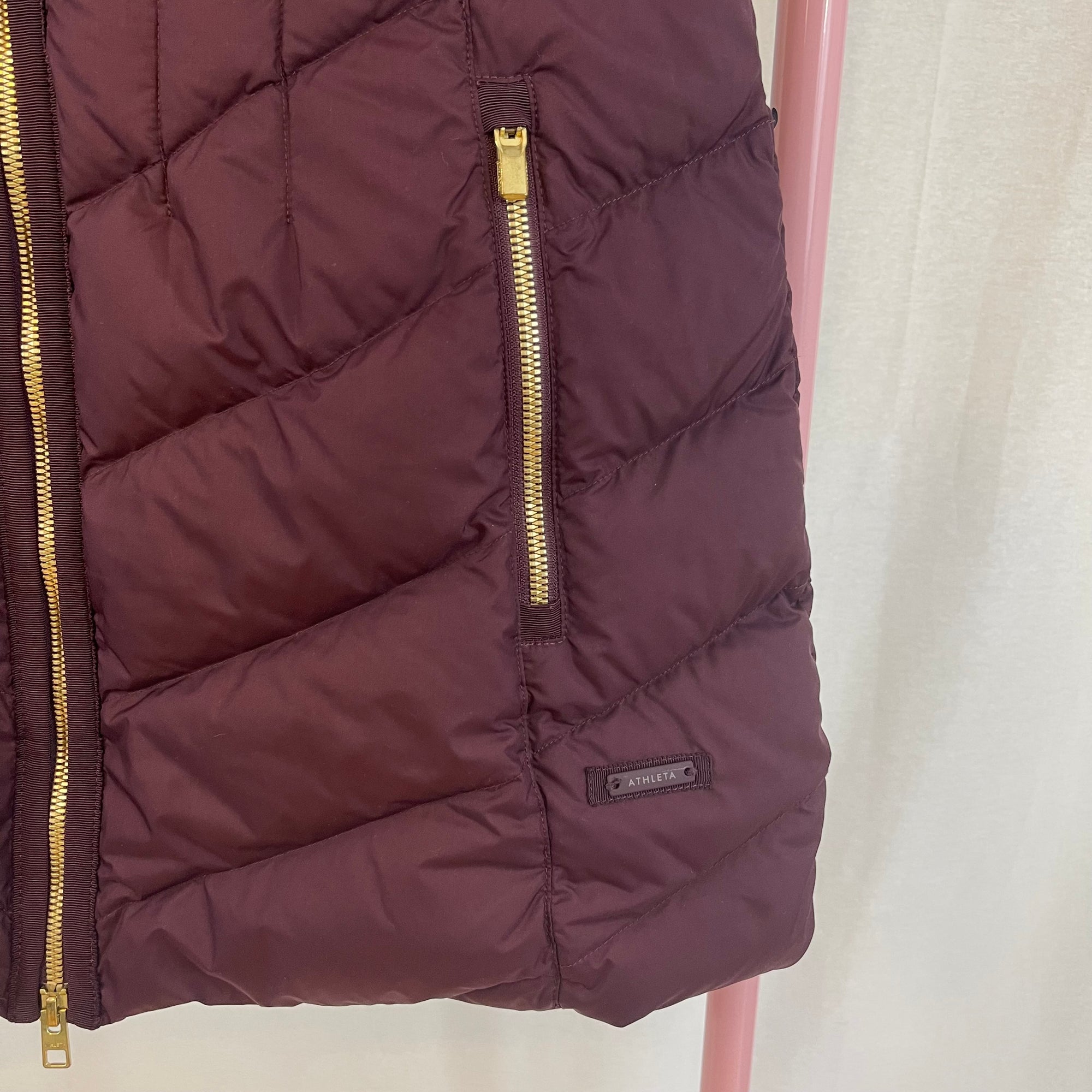 Athleta Maroon Long Down Puffer Vest size Medium