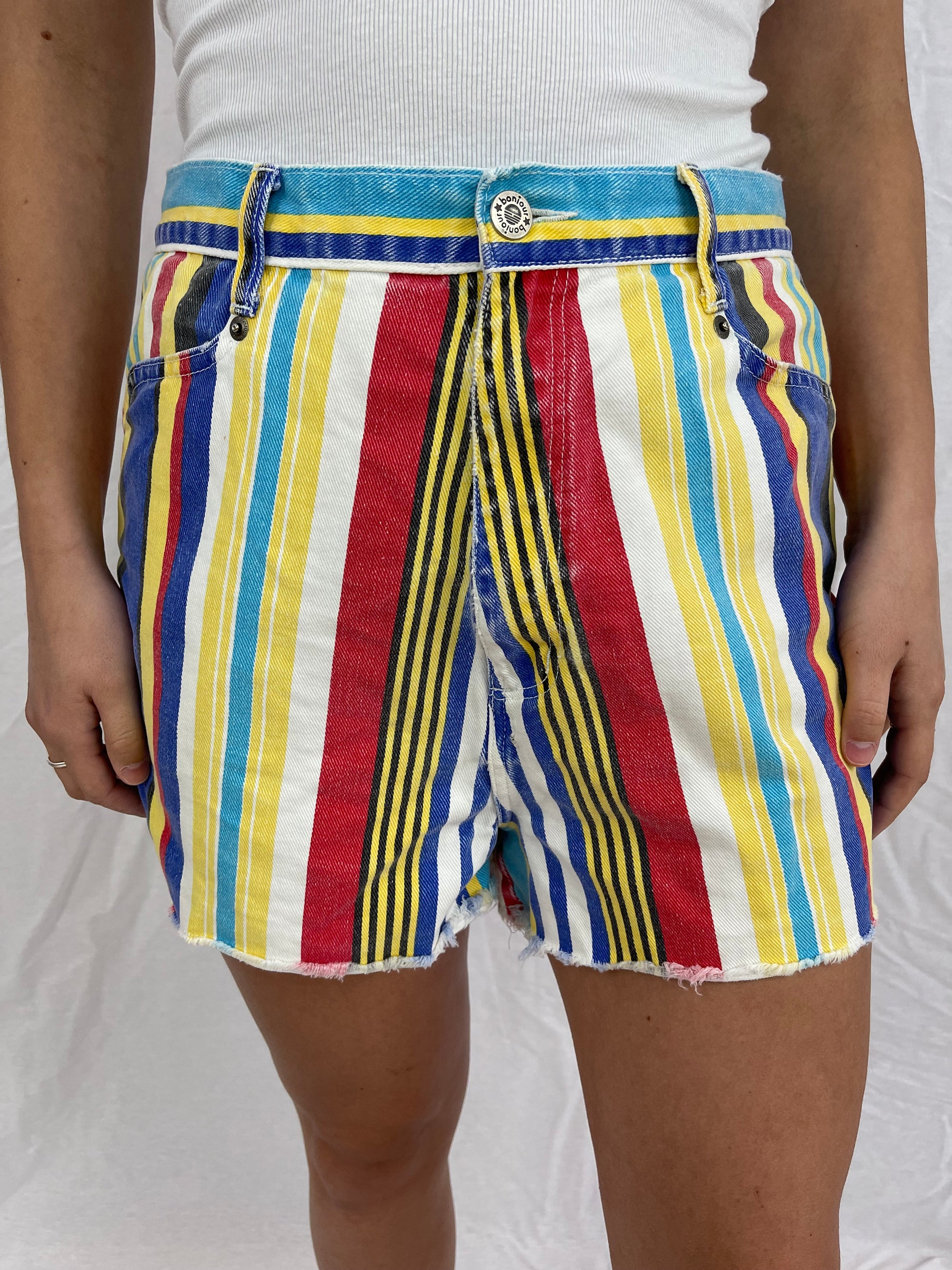 Vintage Bonjour Multicolor Striped Denim Shorts size 13/14