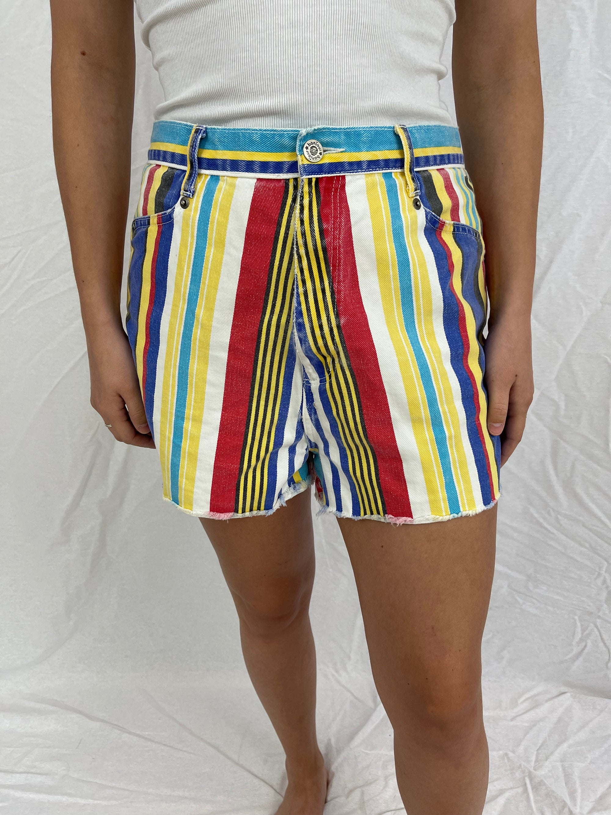 Vintage Bonjour Multicolor Striped Denim Shorts size 13/14