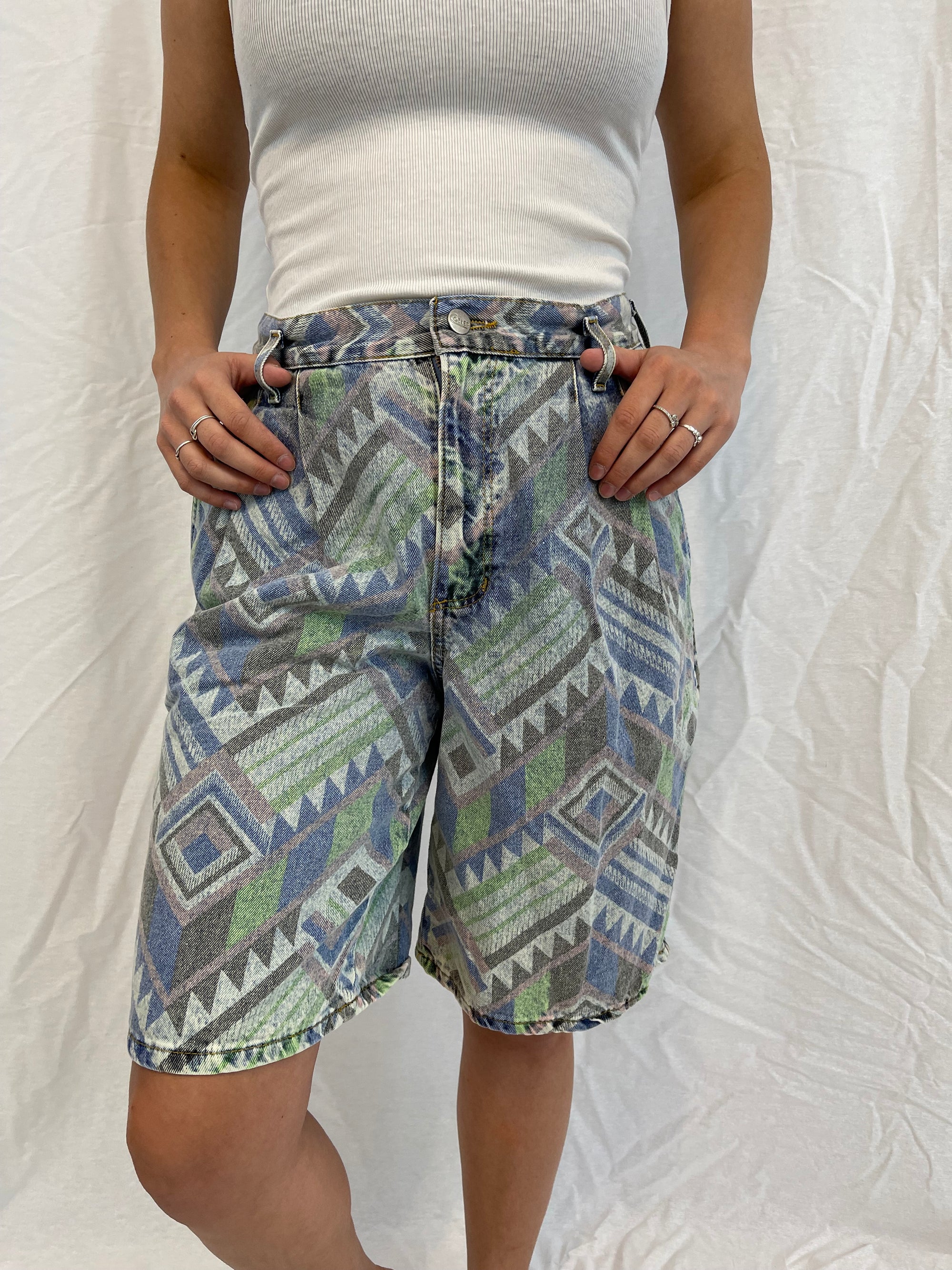 Vintage Cotler Aztec Print Denim Long Short