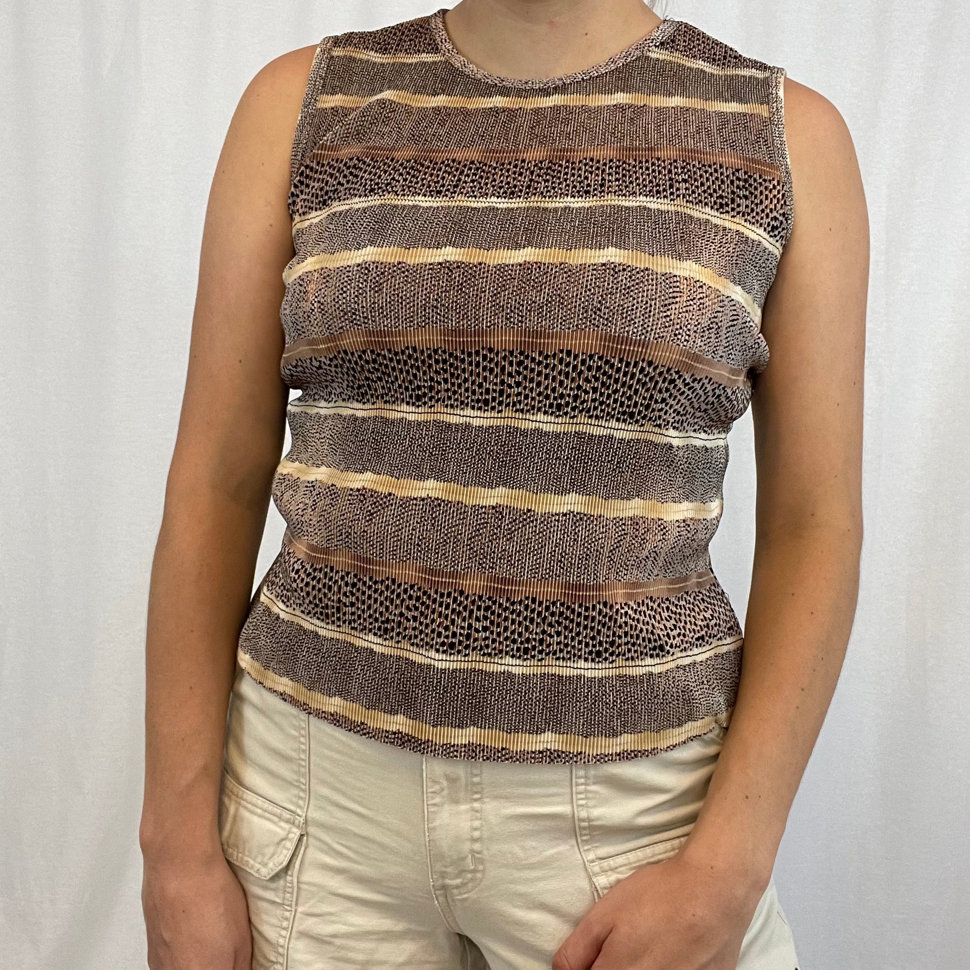 Vintage TESS Animal Striped Patterned Print Tank Top size Small