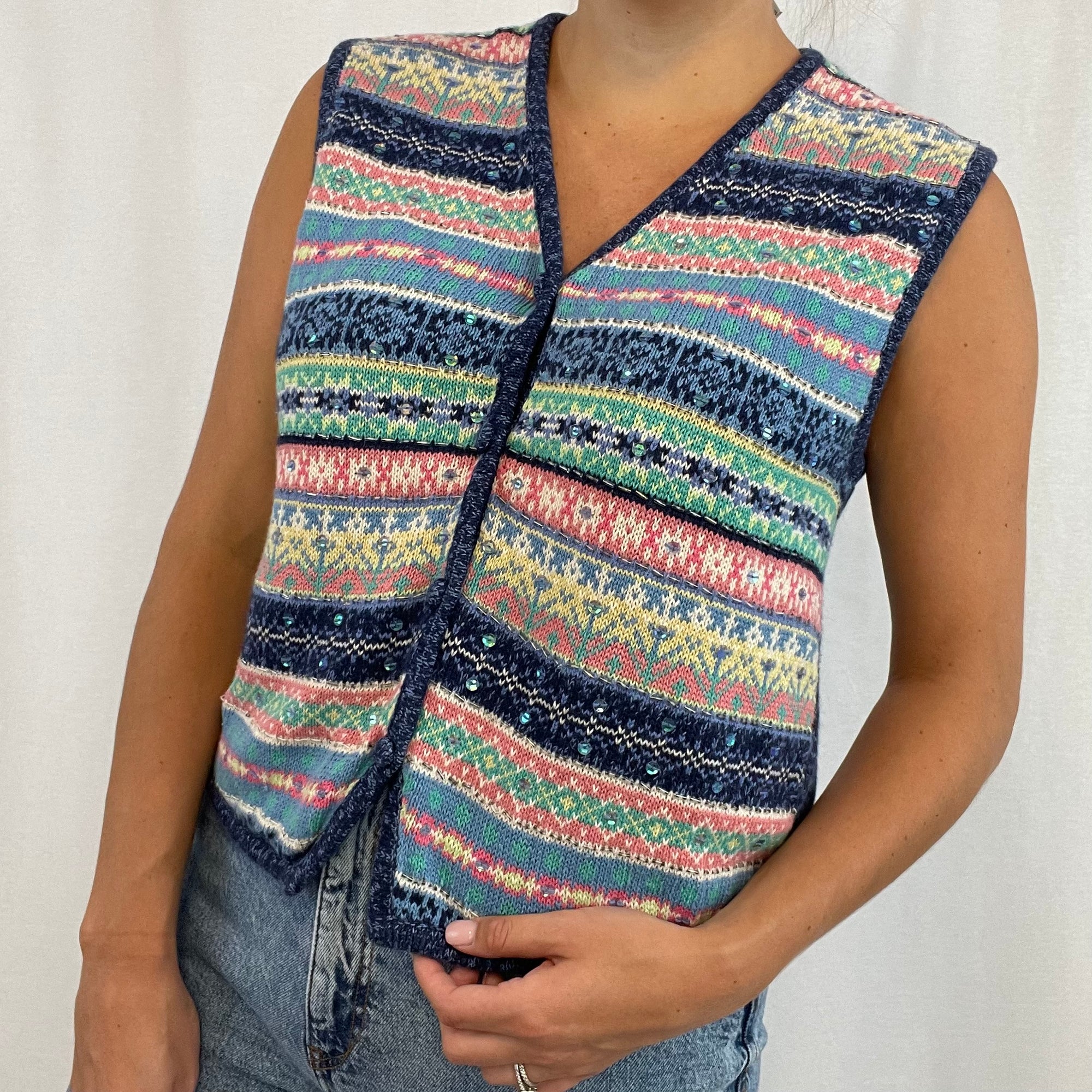 Vintage Napa Valley Grandma Beaded Knit Vest size Medium