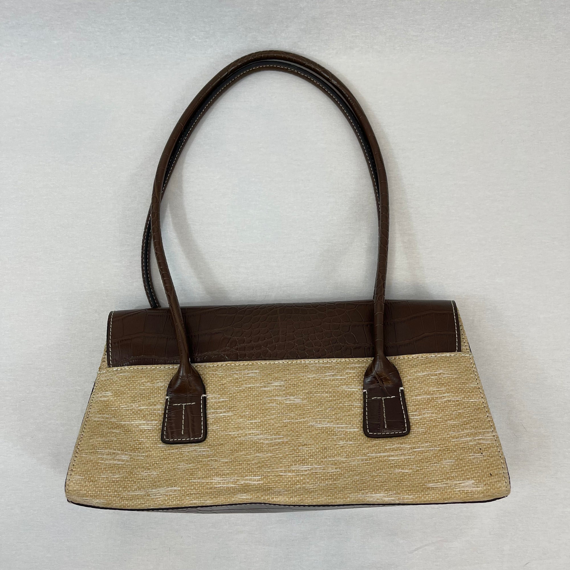 Vintage Tommy Hilfiger Brown Leather Straw Shoulder Bag