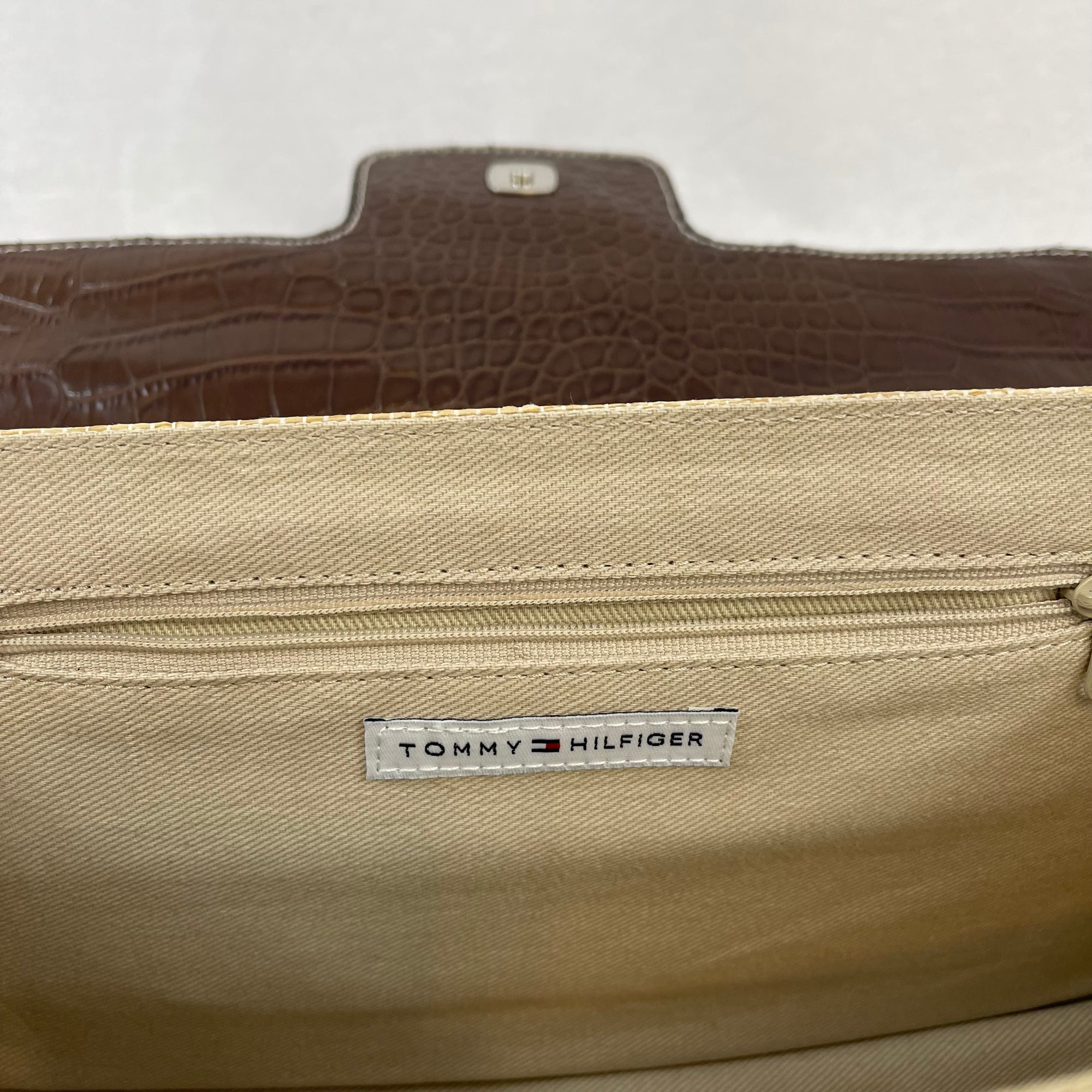 Vintage Tommy Hilfiger Brown Leather Straw Shoulder Bag